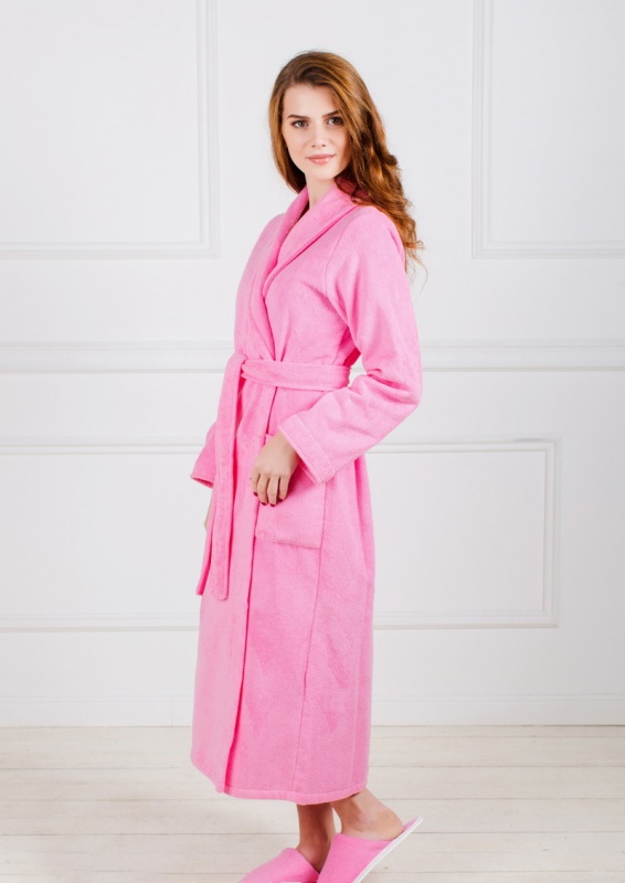Женский махровый халат с капюшоном (Розовый)